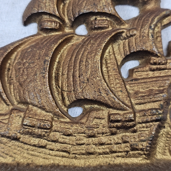 Vintage Brass Ship Nautical Bookend Pair Embossed "501" 4.25"H 4.5"L Metal Decor - Picture 13 of 14